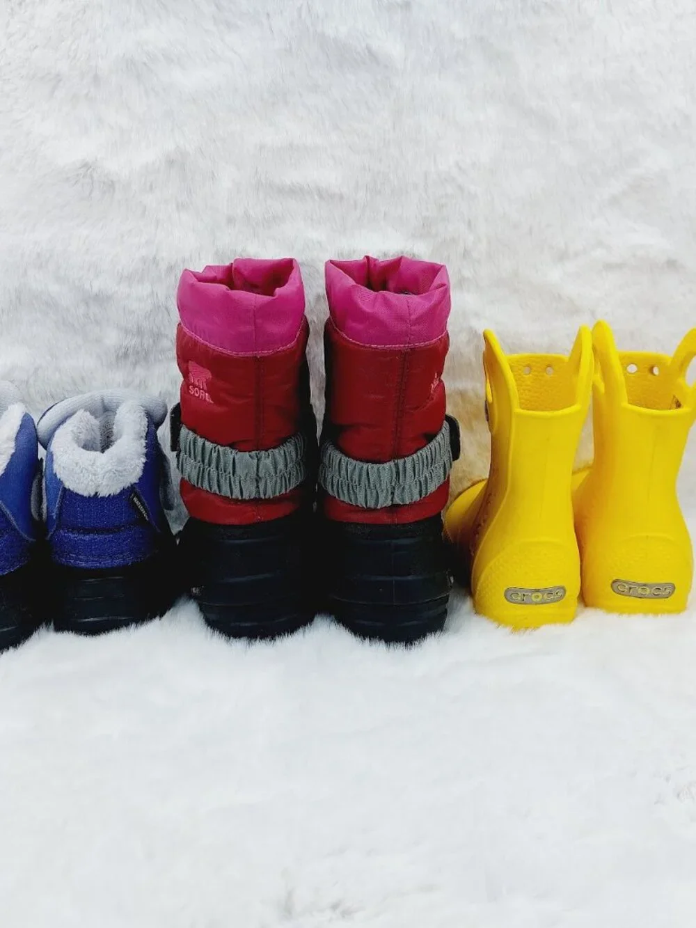 Set of 3 The North Face Sorel Crocs Girl's Pink Blue Yellow Winter Boots Size 6